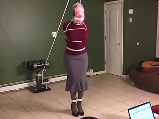 Bound tranny retaliates against coworker with kinky revenge